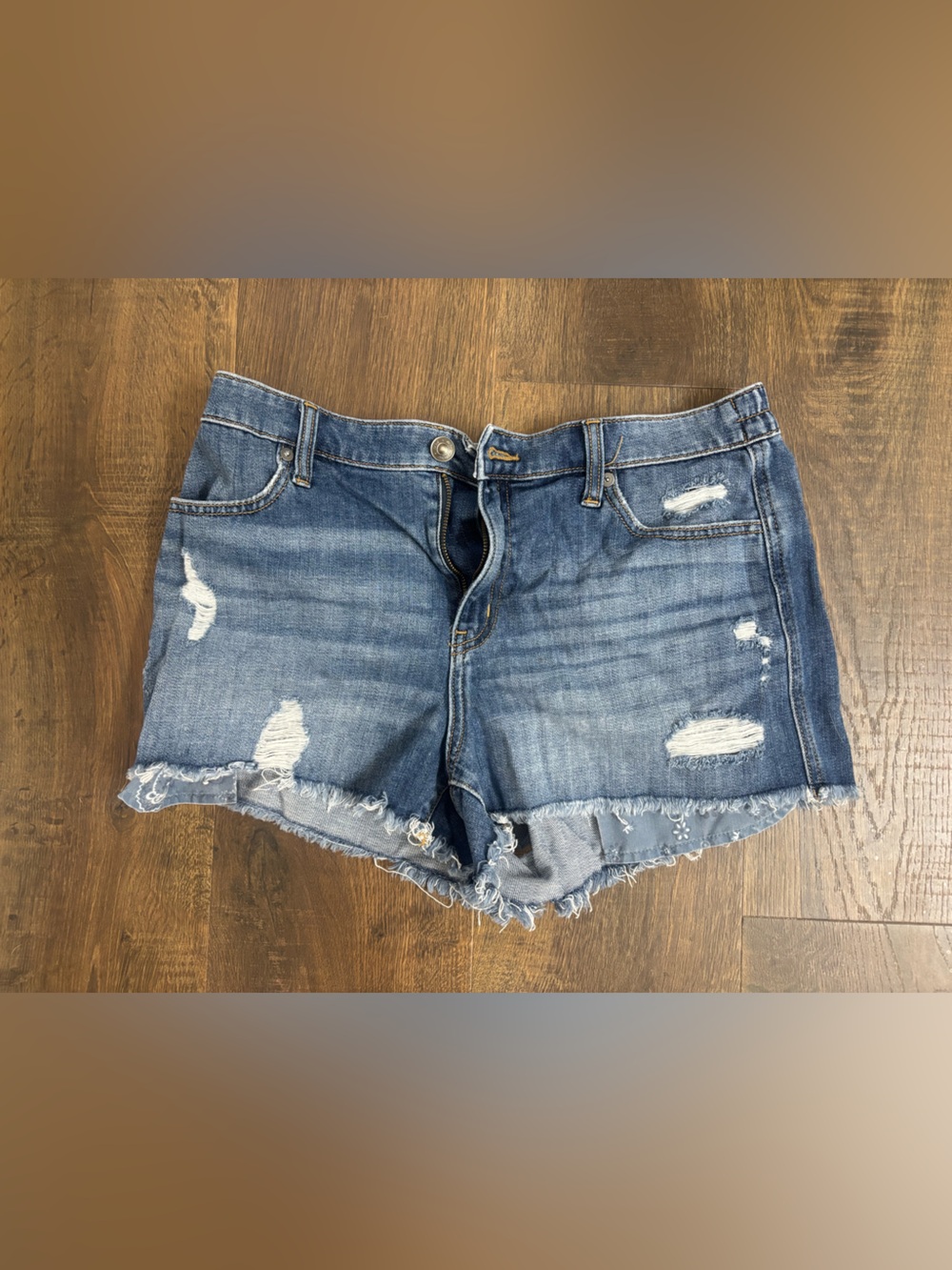 aerie Distressed Blue Denim Jean Shorts